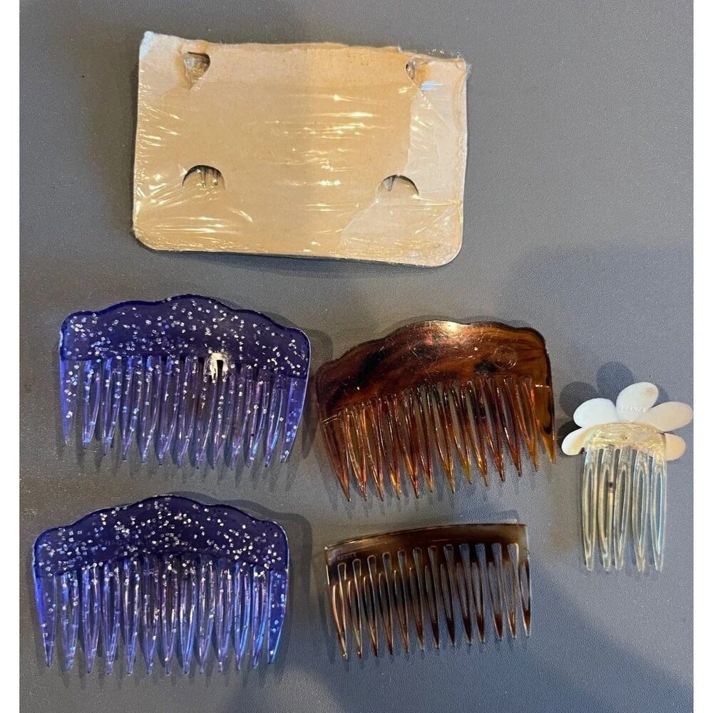 Mixed Lot of Vintage 1980s Plastic Side Hair‎ Combs, GOODY Glitter & Flowers